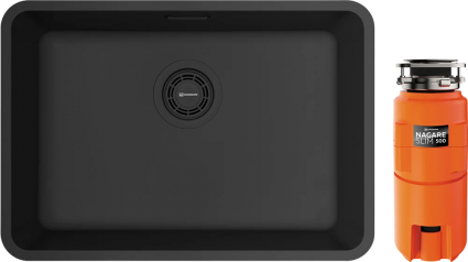 Комплект Мойка кухонная Omoikiri Omi 53-U/I Ultra Mini-GB графит + Измельчитель Nagare slim 500
