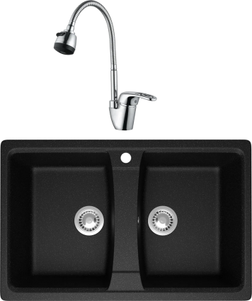 Комплект Мойка кухонная Domaci Болонья М-26-002 черная + Смеситель Ливорно WFD04163B
