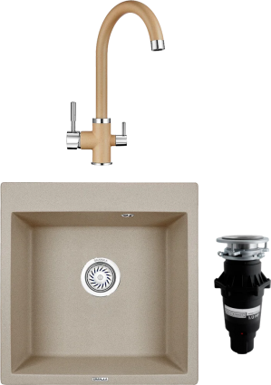 Комплект Мойка кухонная Granula 5102, ПЕСОК + Смеситель GR-2168 песок + Измельчитель Bone Crusher BC 810-SL Slim Line