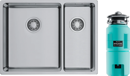 Комплект Мойка кухонная Omoikiri TADZAVA 58-2-U/I-IN-L ULTRA 15 нержавеющая сталь, L + Измельчитель Nagare slim 1250-AZ azur blue