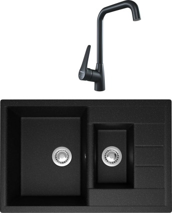 Комплект Мойка кухонная Domaci Болонья М-210-002 черная + Смеситель STWORKI WFD04007GA черный матовый