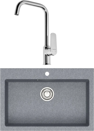 Комплект Мойка кухонная Domaci Болонья М-39-005 серая + Смеситель STWORKI