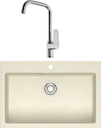 Комплект Мойка кухонная Domaci Болонья М-39-003 бежевая + Смеситель STWORKI