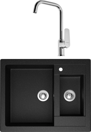 Комплект Мойка кухонная Domaci Болонья М-19-002 черная + Смеситель STWORKI