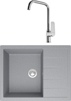Комплект Мойка кухонная Domaci Болонья М-151-005 серая + Смеситель STWORKI