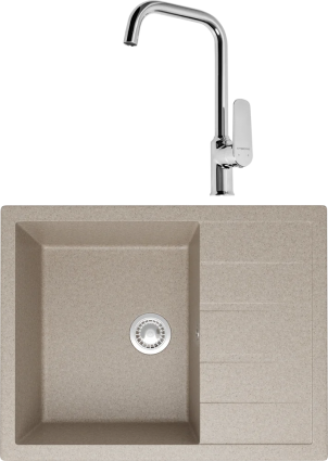 Комплект Мойка кухонная Domaci Болонья М-151-004 песочная + Смеситель STWORKI