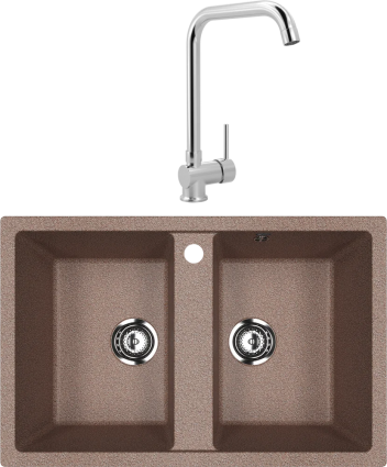 Комплект Мойка кухонная Ulgran U-608 -307 терракот + Смеситель MEGA Didim MG-CM107 хром
