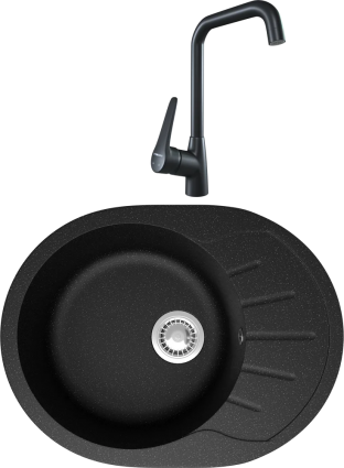 Комплект Мойка кухонная Domaci Болонья М-10-002 черная + Смеситель STWORKI WFD04007GA черный матовый