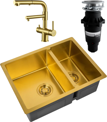 Комплект Мойка кухонная Zorg Light ZL R 580-2-440 BRONZE бронза + Смеситель Sanitary SZR-3216 Bronze бронза + Измельчитель Bone Crusher BC 810-SL Slim Line