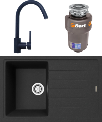 Комплект Мойка кухонная TopZero Juliet 780.500-10 cosmos + Смеситель Romeo cosmos 10 + Измельчитель Bort Titan 5000 Control