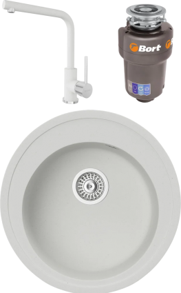 Комплект Мойка кухонная TopZero Eva 510-07 ice + Смеситель Donald ice 07 + Измельчитель Bort Titan Max Power