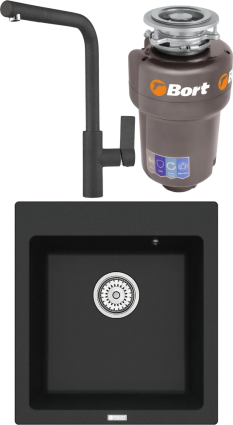 Комплект Мойка кухонная Point Моко 47 черная + Смеситель PN3102 черный + Измельчитель Bort Titan Max Power FullControl