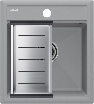 Мойка кухонная Paulmark Stepia PM114651-GRS+A375-BS с коландером, серый дым
