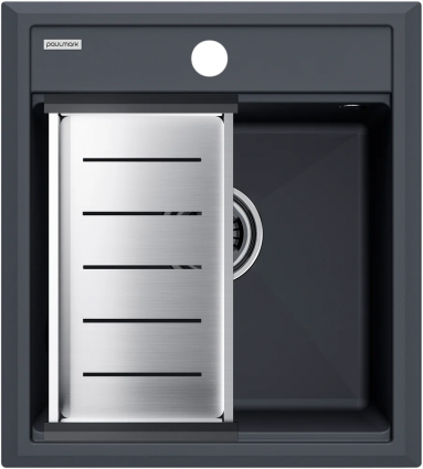 Мойка кухонная Paulmark Stepia PM114651-AN+A375-BS с коландером, антрацит