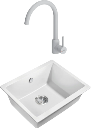 Комплект Мойка кухонная Milacio Leon Cuarzo 55 MC.77082 белая + Смеситель Dorff Logic D3007033 белый