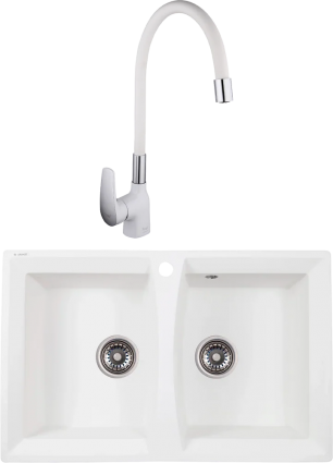 Комплект Мойка кухонная Kaiser KM2M-5078 W белая + Смеситель Frap F4453-03 с гибким изливом, белый
