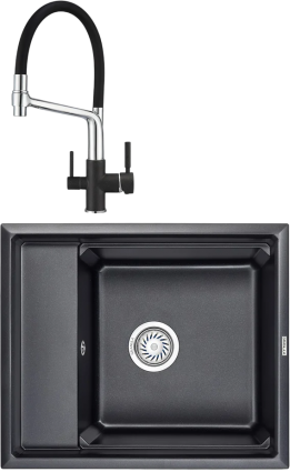 Комплект Мойка кухонная Granula Kitchen Space 6004, ЧЁРНЫЙ + Смеситель GR-0083 GR-0083 черный с гибким изливом