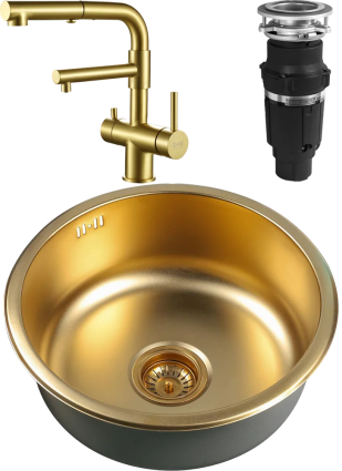 Комплект Мойка кухонная Zorg Inox PVD Inox Pvd SZR-450 bronze + Смеситель Sanitary SZR-3216 Bronze бронза + Измельчитель Bone Crusher BC 610-AS