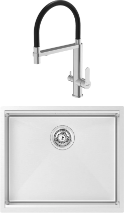 Комплект Мойка кухонная Kantera Integrato V2 ITR500(K) с разделочной доской и роллматом, mikrobrush + Смеситель Crystal 44731 brush