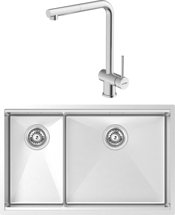 Комплект Мойка кухонная Kantera Integrato V2 ITR450D/R(K) R с разделочной доской и роллматом, mikrobrush + Смеситель Piato 44713