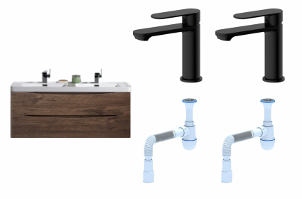 Комплект: Тумба с раковиной BelBagno Ancona-N 120 rovere more + Смеситель Haiba HB10590-7 черный + Сифон АниПласт