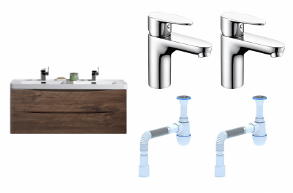 Комплект: Тумба с раковиной BelBagno Ancona-N 120 rovere more + Смеситель Wasserkraft Leine 3503 хром + Сифон АниПласт