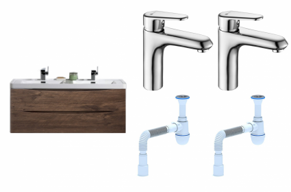 Комплект: Тумба с раковиной BelBagno Ancona-N 120 rovere more + Смеситель Lemark Point LM0306C хром + Сифон АниПласт
