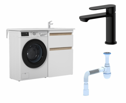 Комплект: Тумба с раковиной Am.Pm X-Joy 60 R +  Смеситель Haiba HB10590-7 черный + Сифон АниПласт