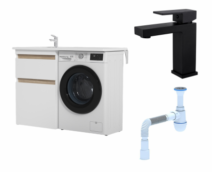 Комплект: Тумба с раковиной Am.Pm X-Joy 60 L + Смеситель Haiba HB10803-7 черный + Сифон АниПласт