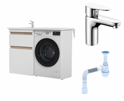 Комплект: Тумба с раковиной Am.Pm X-Joy 60 L + Смеситель Wasserkraft Leine 3503 Хром + Сифон АниПласт
