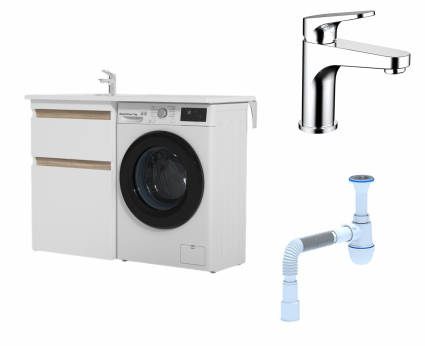Комплект: Тумба с раковиной Am.Pm X-Joy 60 L + Смеситель Bravat Eler F1191238CP-RUS Хром + Сифон АниПласт