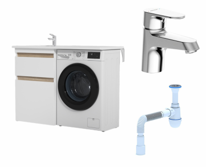 Комплект: Тумба с раковиной Am.Pm X-Joy 60 L + Смеситель Bravat Alfa F1120178CP Хром + Сифон АниПласт