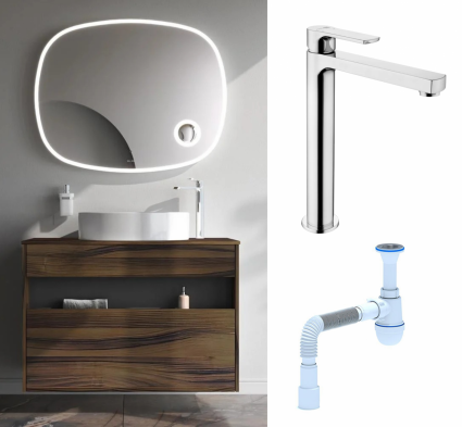 Комплект: Мебель для ванной Am.Pm Func 100 дуб крафт + Смеситель Lemark plus Grace LM1509C хром + Сифон АниПласт