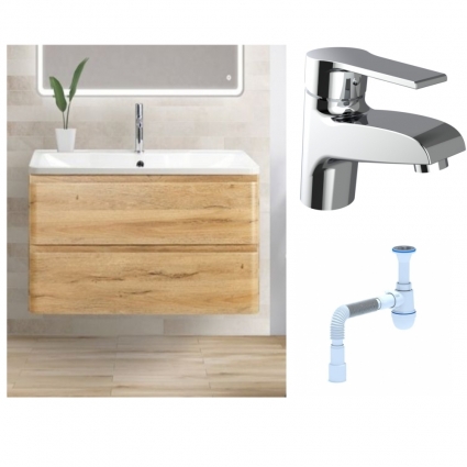 Комплект: Тумба с раковиной BelBagno Albano 100 rovere rustico +  Смеситель Agger Right A2902100 для раковины однорычажный, хром + Сифон АниПласт