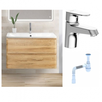 Комплект: Тумба с раковиной BelBagno Albano 100 rovere rustico + Смеситель Bravat Alfa F1120178CP для раковины, хром + Сифон АниПласт