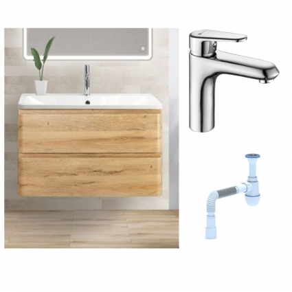 Комплект: Тумба с раковиной BelBagno Albano 100 rovere rustico + Смеситель Lemark Point LM0306C для раковины однорычажный, хром + Сифон АниПласт