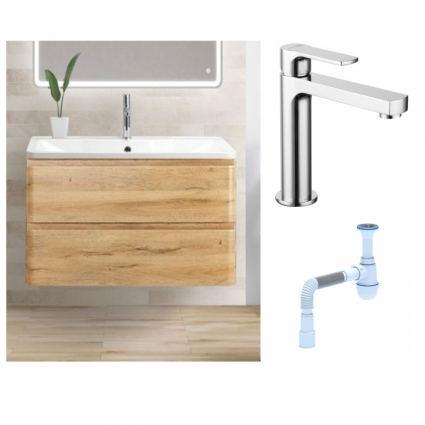 Комплект: Тумба с раковиной BelBagno Albano 90 rovere rustico  + Смеситель Lemark plus Grace LM1537C для раковины однорычажный, хром + Сифон АниПласт