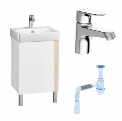 Комплект: Тумба с раковиной Акватон Кантри 50 белый/дуб верона + Смеситель Bravat Alfa F1120178CP Хром + Сифон АниПласт