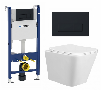 Комплект 3 в 1 инсталляция Geberit Duofix + Унитаз подвесной Taliente Correto CR25200 + кнопка черная матовая