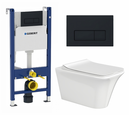 Комплект 3 в 1 инсталляция Geberit Duofix + Унитаз подвесной CeruttiSpa Nivolet Aria 9034 + кнопка черная матовая