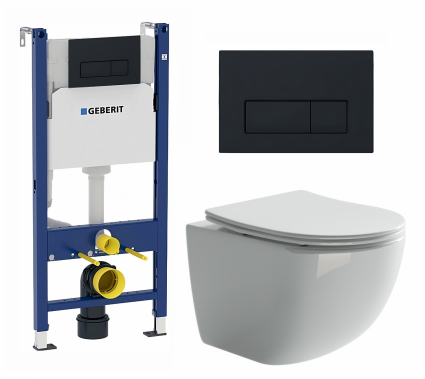 Комплект 3 в 1 инсталляция Geberit Duofix +  Унитаз подвесной Ceramica Nova Forma CN3009 + кнопка черная матовая