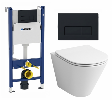 Комплект 3 в 1 инсталляция Geberit Duofix + Унитаз подвесной Grossman GR-4477S + кнопка черная матовая