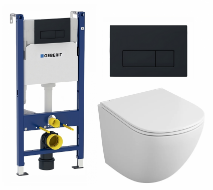 Комплект 3 в 1 инсталляция Geberit Duofix + Унитаз подвесной Owl 1975 Cirkel-H OWLT190302 + кнопка черная матовая