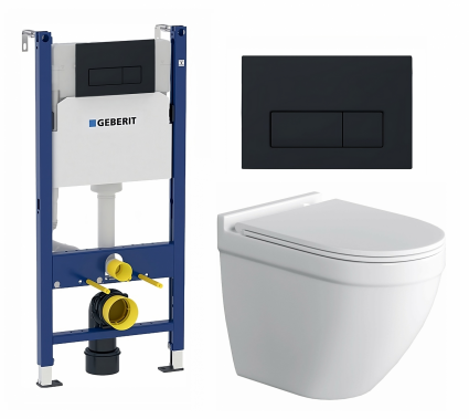 Комплект 3 в 1 инсталляция Geberit Duofix + Унитаз подвесной Owl 1975 Cirkel-H + кнопка черная матовая