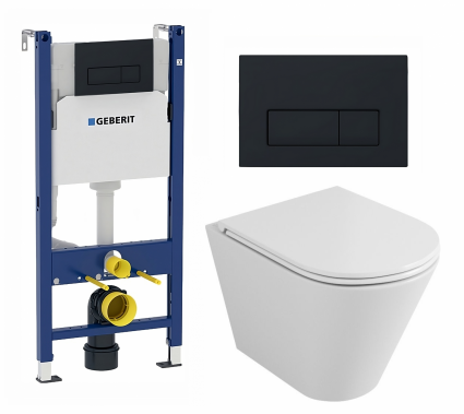 Комплект 3 в 1 инсталляция Geberit Duofix + Унитаз подвесной Owl 1975 Ruta-H OWLT190304 + кнопка черная матовая