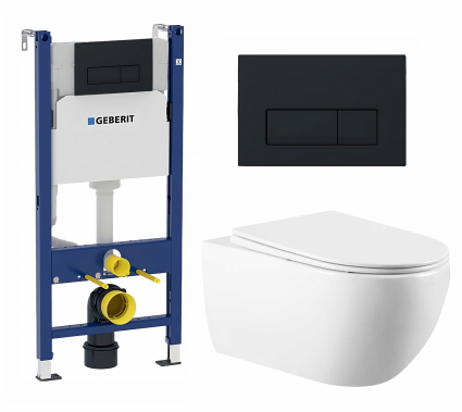 Комплект 3 в 1 инсталляция Geberit Duofix + Унитаз подвесной Vincea Evo VT1-34 + кнопка черная матовая
