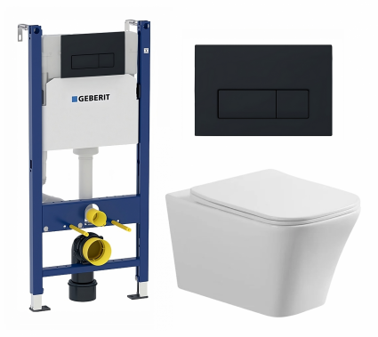 Комплект 3 в 1 инсталляция Geberit Duofix + Унитаз подвесной Vincea Cool VT1-210 + кнопка черная матовая