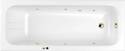 Акриловая ванна WHITECROSS Vibe 0105.180075.100.LINENANO.GL 180x75 см, с гидромассажем, с каркасом, со сливом-переливом, с донным клапаном, фурнитура золото