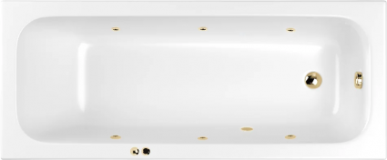 Акриловая ванна WHITECROSS Vibe 0105.170070.100.SOFT.GL 170x70 см, с гидромассажем, с каркасом, со сливом-переливом, с донным клапаном, фурнитура золото