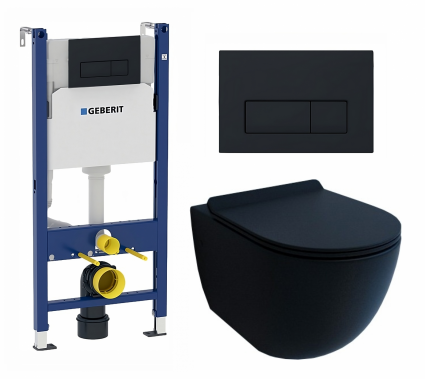 Комплект 3 в 1 инсталляция Geberit Duofix + Унитаз подвесной Esbano Garcia + кнопка черная матовая